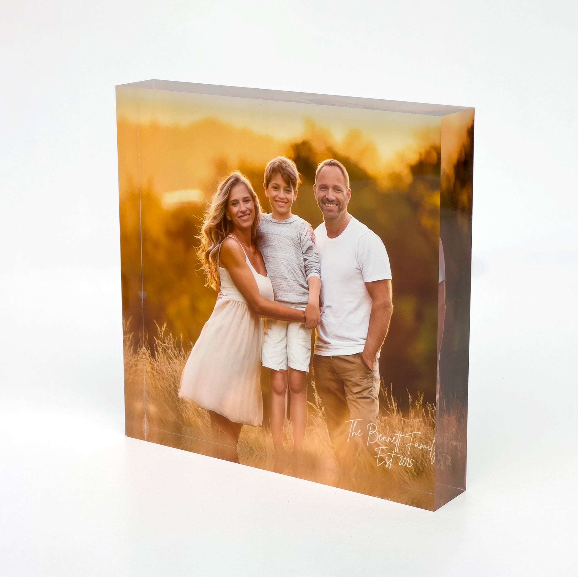 Personalised premium acrylic photo block, crystal-clear finish, portrait format | GiftlyArtPrint