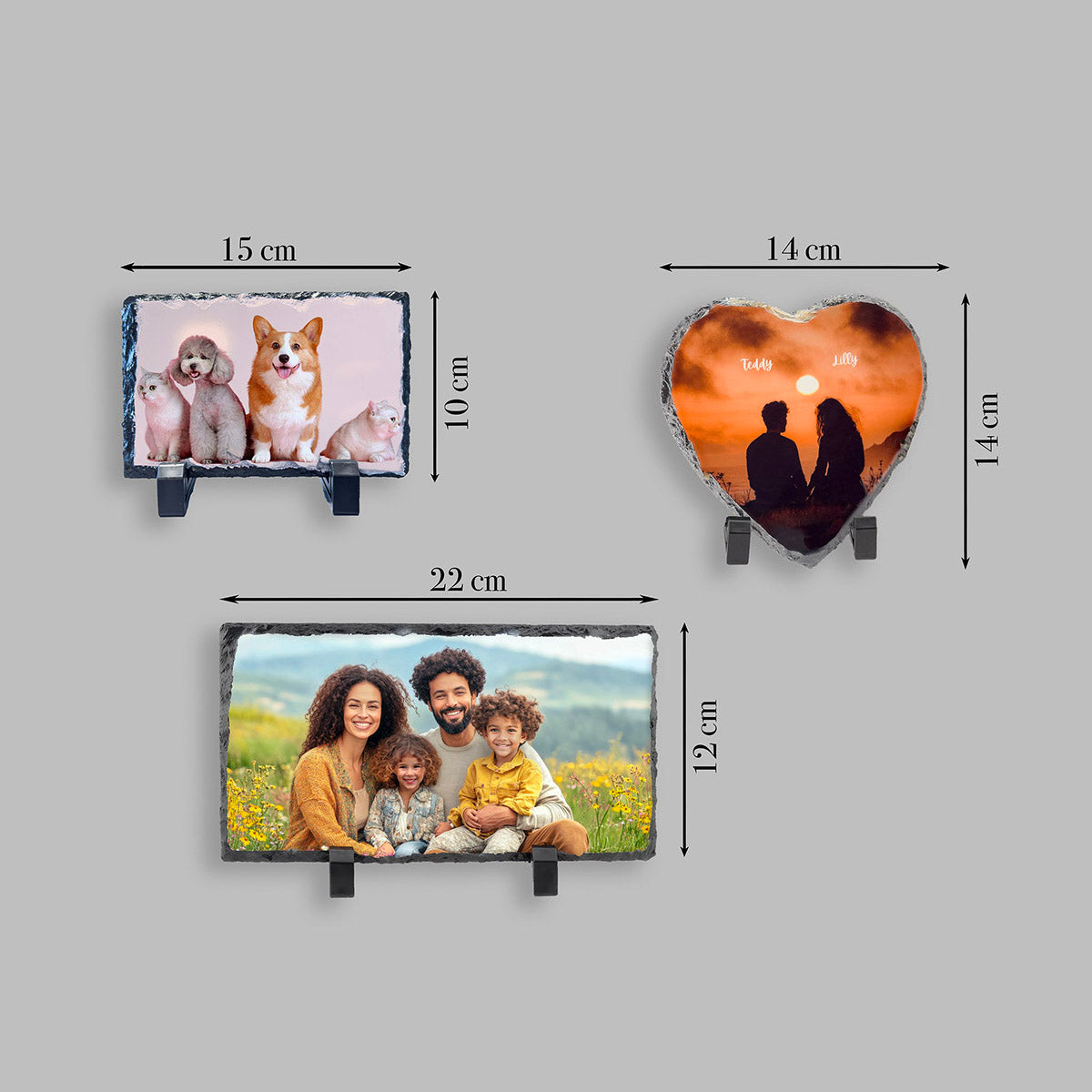 Personalised photo slate in heart shape, natural stone texture, photo print | GiftlyArtPrint