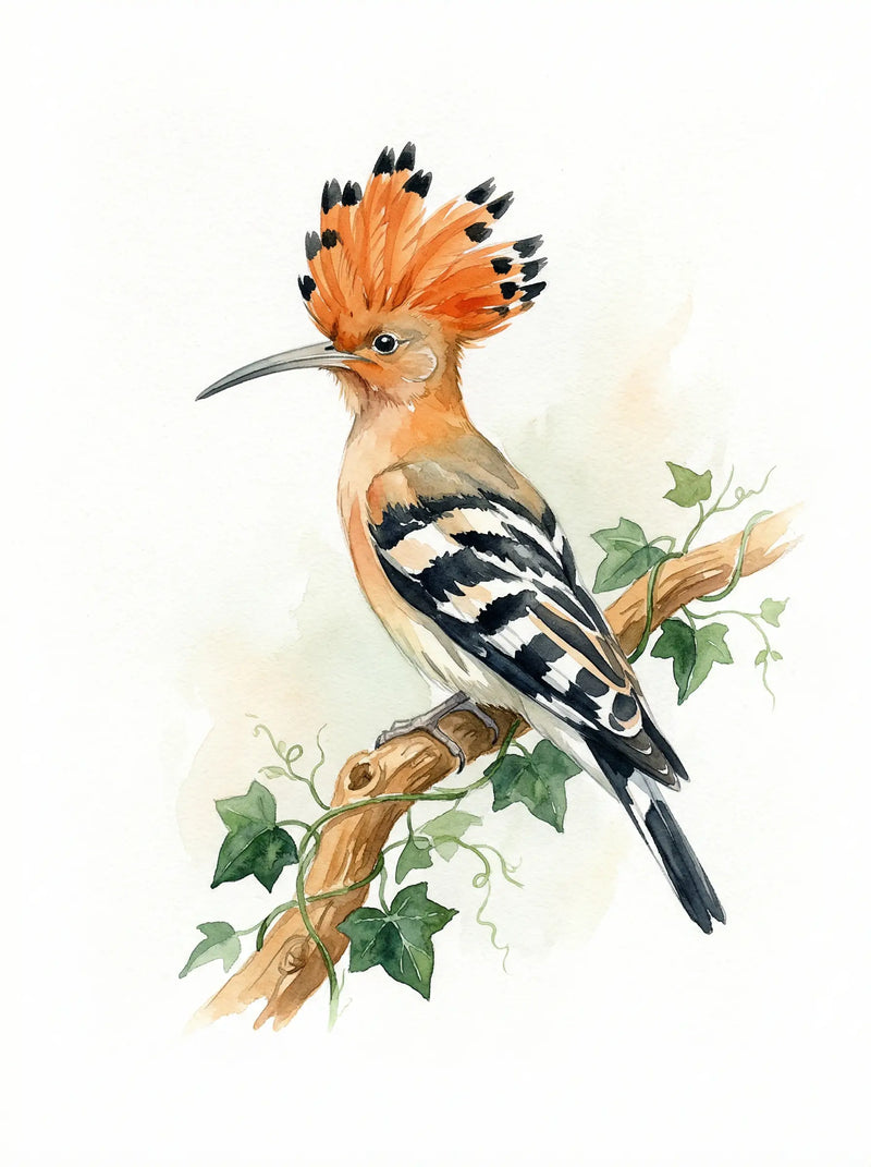 Hoopoe Bird Watercolour Print | Wildlife Wall Art | Botanical Illustration