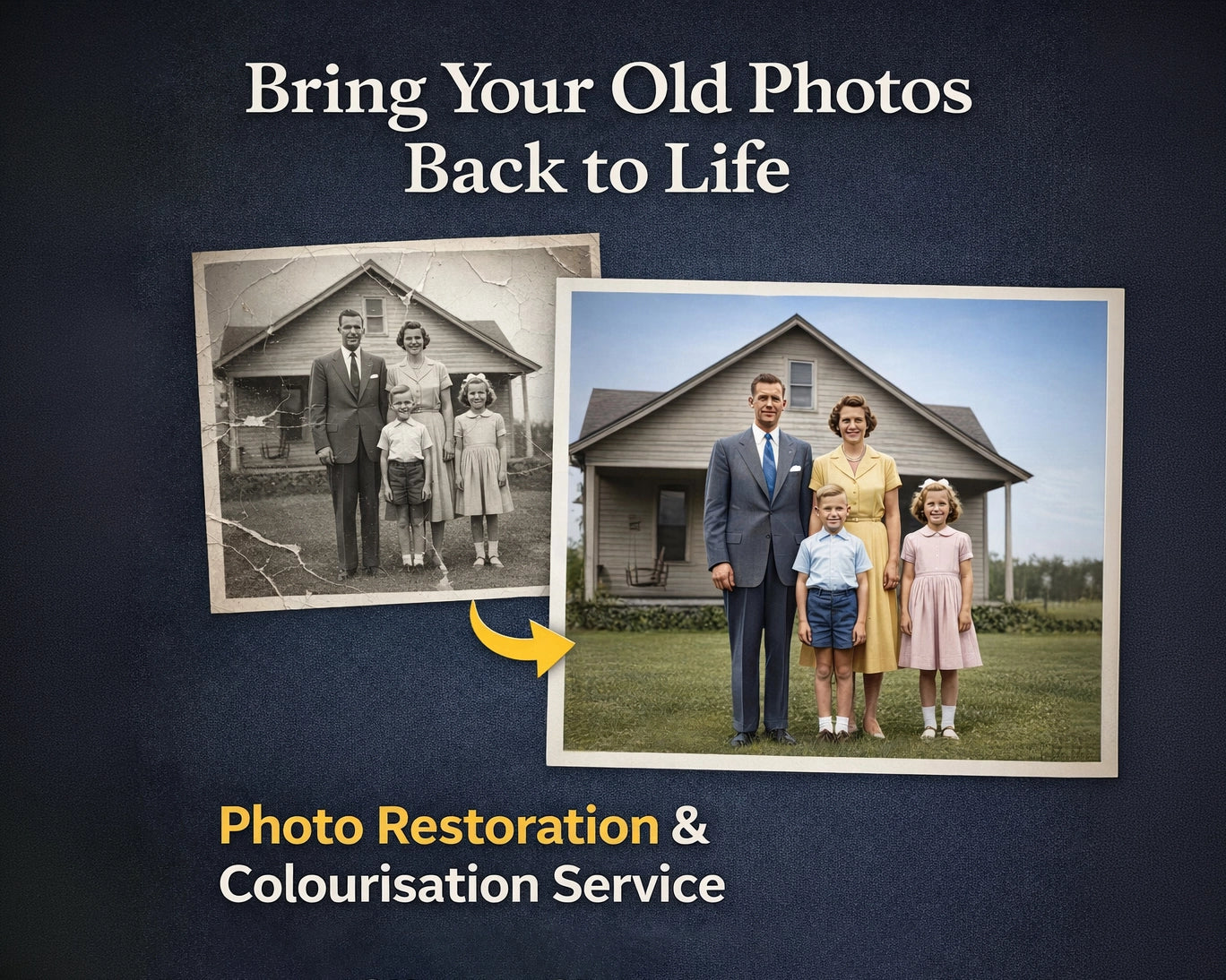Restore damaged, faded or torn photos. Printed on Hahnemühle fine art paper. Preview sent before printing. 100% satisfaction guaranteed. Free UK delivery.